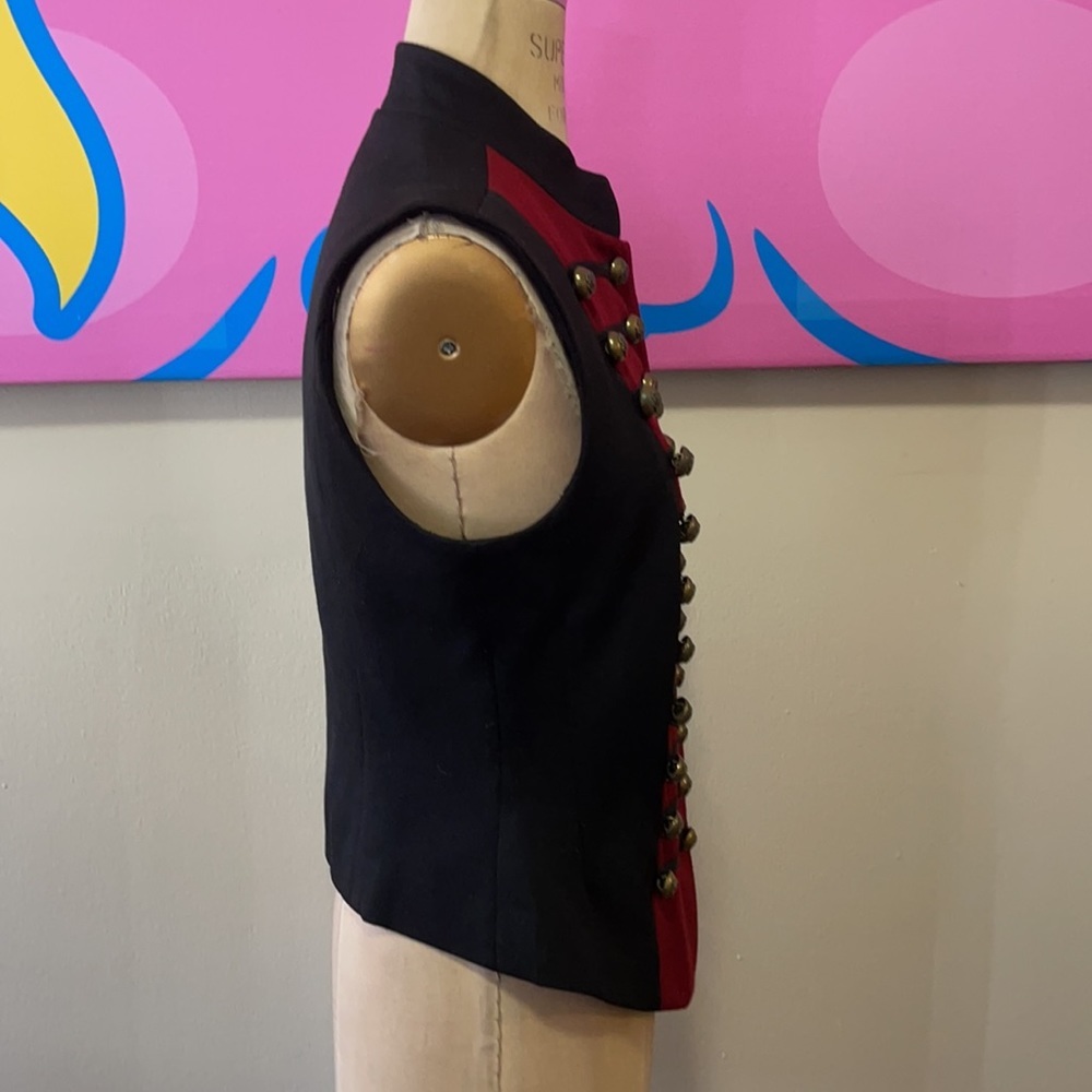 DKNY Red Black Wool Military Vest - Picture 5 of 11